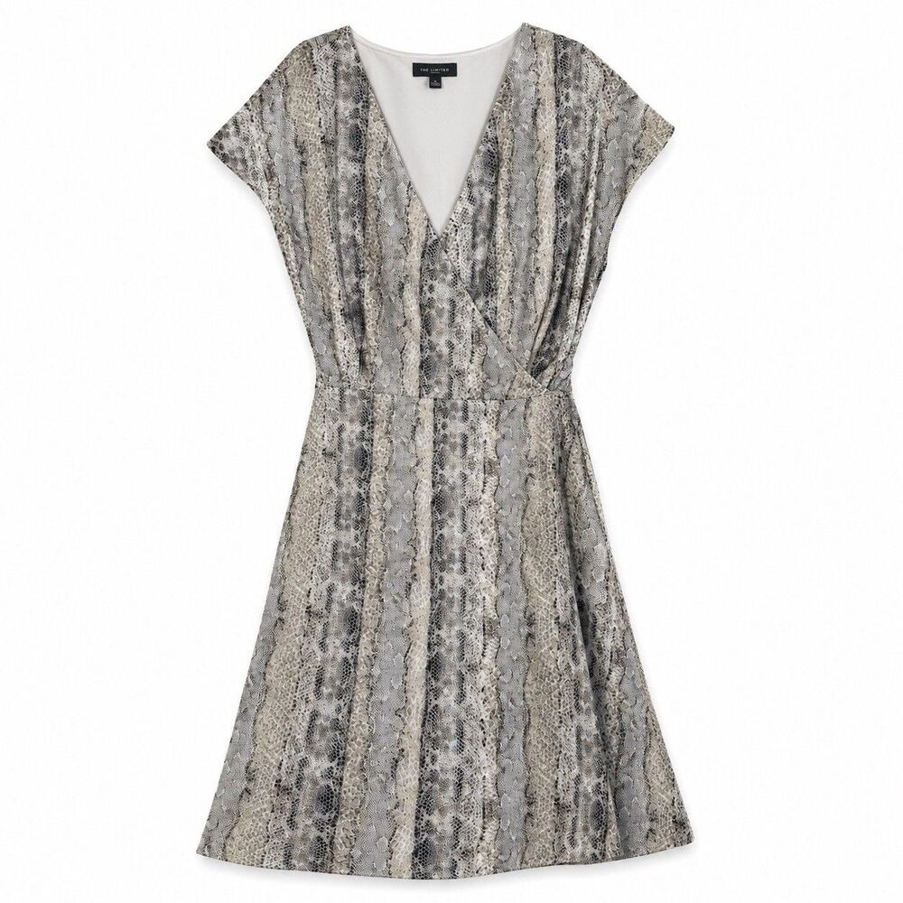 The Limited Wrap Midi Dress Womens Plus Size 20W Snake Print V Neck Short Sleeve